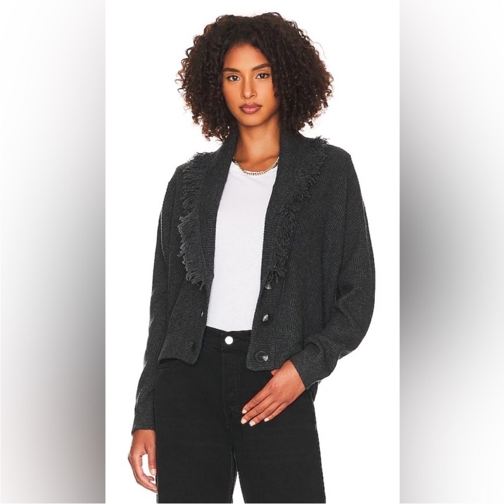 27 Miles Malibu Warner Grey Neck Fringe Long Sleeve Sweater Small